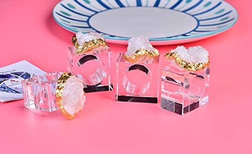 AMOYSTONE White Quartz Napkin Rings Glass Base Dining Table Decor - Image 5