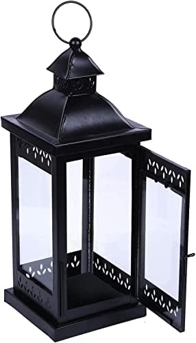 Hosley 15" Clear Glass Iron Lantern - Large Black Classic Style, Decorative Candle Holder for Weddings, Parties, Aromatherapy, Spa, LED Candles, Home Décor Gift by HOSLEY