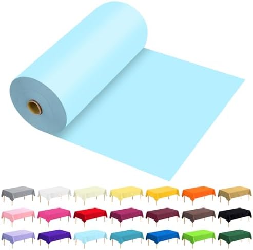54 Inch X 300 Feet Plastic Table Cover Roll Premium Disposable Plastic Tablecloth for All Type/Shape Tables | Picnic, Party, Banquet, Birthdays, Weddings (Light Blue, 54 Inch X 300 Feet) by JHDZDHY