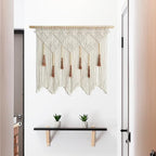 Youngeast Large Macrame Wall Hanging Boho Woven Tapestry Bohemian Macrame Wall Decor Handmade Tassel Tapestry Home Decoration for Bedroom Living Room 39"X31" (Wood Dowels Not Included) (Beige) - Image 2