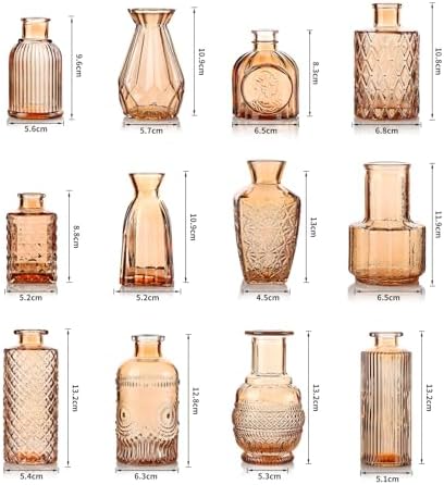 Bud Vases Set of 12, Small Mini Glass Vases for Centerpieces - Elegant Vintage Style - Perfect for Table Decor, Wedding, Party Centerpieces - Great Gift for Home Decor Lovers (Amber) - Image 3