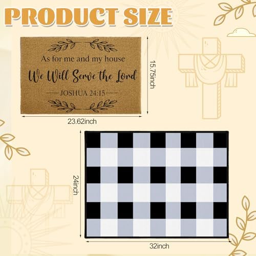 2 Pcs Christian Door Mats, As for Me and My House We Will Serve the Lord Non Slip Coir Mat with Buffalo Plaid Layered Rug, Bible Verse Layering Doormats for Indoor Outdoor Porch Entry Decor - Image 3