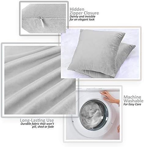 Nestl Throw Pillow Covers, Cozy Velvet Decorative Pillow Cases 24 x 24 Inches, Soft Solid Couch Pillow Covers for Sofa, Bed and Car, Set of 2 - Light Gray - Image 3