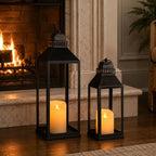 Decorative Lanterns Indoor Outdoor, 2Pcs 17" 13" Black Lantern with Candles - Image 6