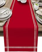Red Table Runner Dresser Scarves, Farmhouse Red Dining Table Runners 120 inches Long Linen Stripe Coffee Table Runner,Non-Slip Washable Table Setting Decor for Wedding Party Holiday Dinner by Smile+Sunflower