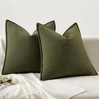 MIULEE Pack of 2 Olive Green Euro Shams Chenille Pillow Covers 26x26 Inch - Image 6