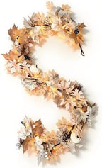 Fall Decor Garland with Lights, 6Ft, 30 Warm LED, White Pumpkins by BUFANYU