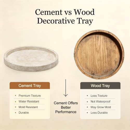 Vanselia Decorative Table Tray Round Trays Home Decor Cement (11.8" Rustic) - Image 4