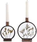 NIKKY HOME Nature Dried Flower Taper Candle Holders Set of 2, Vintage Decorative Metal Candlesticks Round Frame with Glass Centerpieces Decor for Dining Room Table Wedding Party Mantle Fireplace by NIKKYHOME