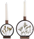 NIKKY HOME Nature Dried Flower Taper Candle Holders Set of 2, Vintage Decorative Metal Candlesticks Round Frame with Glass Centerpieces Decor for Dining Room Table Wedding Party Mantle Fireplace by NIKKYHOME