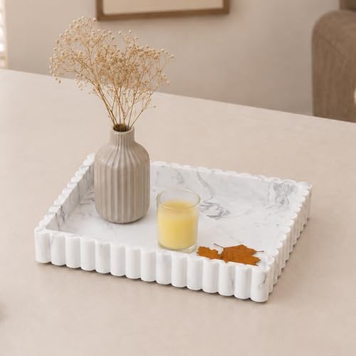 12" White Resin Decorative Tray, Home Decor for Coffee Table - Image 5
