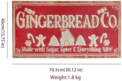 30" Vintage Metal Christmas Wall Sign - Gingerbread Co. Rustic Wall Mount Holiday Decor Distressed Wall Hanging Iron Painting Plaque Christmas Wall Art for Home Mantel Porch Bakery (Red#3) - Image 2