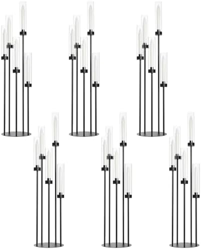 6Pcs 39.8'' Tall Matte Black Candle Holder with Acrylic Shade for Halloween by WeddingPartyDecoration