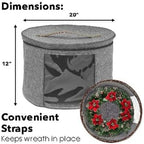 Christmas Wreath Storage Bag,Collapsible Felt Holiday Garland Container with Zipper & Handle, Durable Wreath Organizer Bin for Seasonal Decor Storage 20 x 12 (GREY) - Image 3