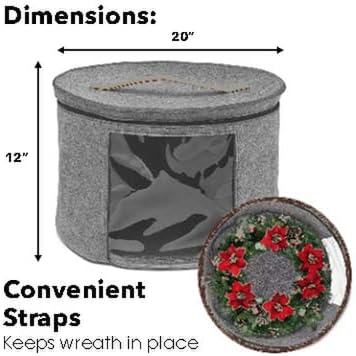 Christmas Wreath Storage Bag,Collapsible Felt Holiday Garland Container with Zipper & Handle, Durable Wreath Organizer Bin for Seasonal Decor Storage 20 x 12 (GREY) - Image 3