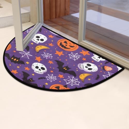 Skull Web Pumpkin Door Mat for Indoor Entrance Half Round Doormat Door Mats Absorbent Welcome Mats 24" x 36" Floor Mats Non-Slip Entryway Rug for Home Bathroom - Image 6