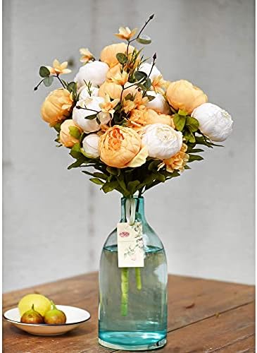 FiveSeasonStuff Mixed Cream & Apricot Artificial Peony Bouquet Set of 2 - Image 6