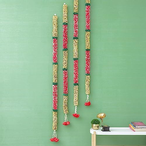 Sola Wood & Palm Garland, Indian Garlands, Artificial Garlands for Indian Wedding Decorations, Flower Garland for Indian Backdrop, Pooja Mandir Decor, Diwali Decorations - 5.5ft (Pack of 2) by DesiFavors