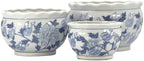 Galt International Blue & White Round Floral Porcelain Ceramic Plant Flower Planter Pot Set of 3 (8", 10", 12") Garden Pots Chinese Asian Design by GaltInternational