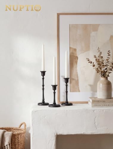 NUPTIO Black Taper Candle Holders: Set of 3 Vintage Cast Iron Candlesticks - Image 3