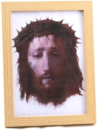 Framed Jesus Veil Image with Crown of Thorns & Veronica’s Veil - Christian Wall Decor for Home Prayer Room, Religious Easter Lent Gifts (Jesus Face) (Natural wood color) - Image 4