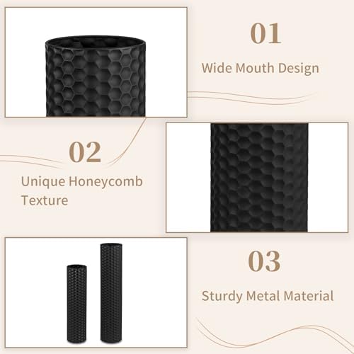 Sziqiqi Black Tall Floor Vase, Cylinder Metal Decorative Vase Set, 2Pcs - Image 4