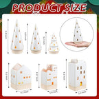 Beeveer 6 Pcs Christmas Ceramic Buildings Decoration, 4.4" to 9.4" White Christmas Tree & Houses Tealight Candle Holders Centerpiece Set for Winter Holiday Village Tabletop Mantel - Image 2