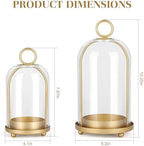 Versatile Metal Candle Holder Set with Handmade Glass Dome,Antique Brass Pillar Candle Stand, 5.2" & 4.1" Wide for Tabletop or Hanging, Industrial & Farmhouse Decor - Image 2