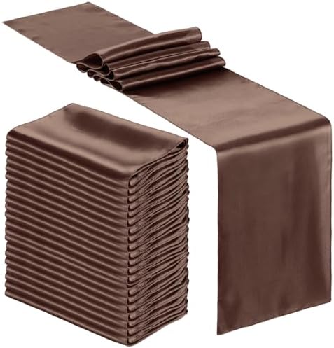 Bencailor 24 Pcs Brown Satin Table Runners Bulk, 12 x 108 Inch by Bencailor