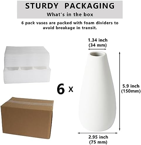 YANLING 6 Pcs White Ceramic Vases for Home Decor, 6 in Modern Ceramic Vase - Image 2
