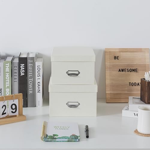 Soul & Lane - White Stacking Storage Boxes with Label Holders, Set of 2 - Image 2