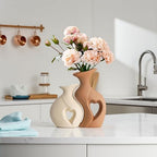 Beige and Brown Ceramic Vase Set of 2，Heart Shaped Home Decor - Image 5