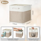 meekoo 8 Pack Fabric Storage Bins Baskets, 11 x 11 x 11 in, Beige - Image 2