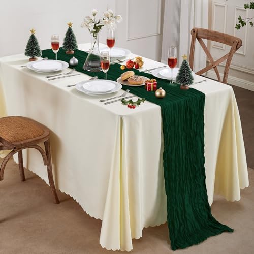 6 Pack Emerald Green Cheesecloth Table Runner 35×120 Inch Boho Home Decor - Image 7
