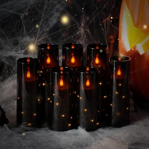 Flameless Candles,with Embedded Star String, Battery Operated Candles Flickering LED Pillar Candles with Remote Control and Timer, Home Decoration Add a Warm and Romantic Atmosphere，Set of 7 (Black) - Image 4