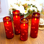 Flameless Candles,with Embedded Star String, Battery Operated Candles Flickering LED Pillar Candles with Remote Control and Timer, Home Decoration Add a Warm and Romantic Atmosphere，Set of 7 (Red) - Image 4