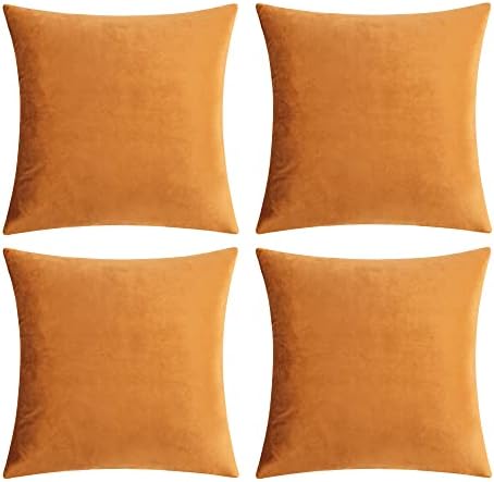 GIGIZAZA Decorative Throw Pillow Covers 18 x 18, Cinnamon Burnt Orange Soft Pillow Covers Velvet,Set of 4 Decor Square Cushion Covers by GIGIZAZAFocusingonhomedecoration