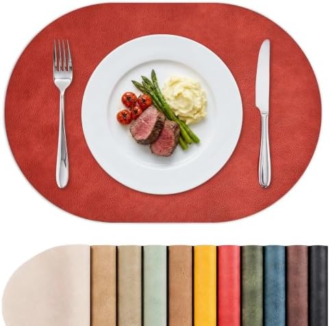 MOSAYT Vinyl Faux Leather Oval Placemats, Set of 6, Red by MOSAYT