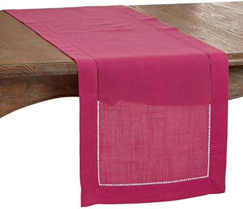 SARO LIFESTYLE Classic Hemstitch Table Runner - Elegant Everyday Table Runner with Textured Fabric and Hemstitched Border for Dining Tables and Formal Entertaining, 16"x90", Fuchsia by SaroLifestyle
