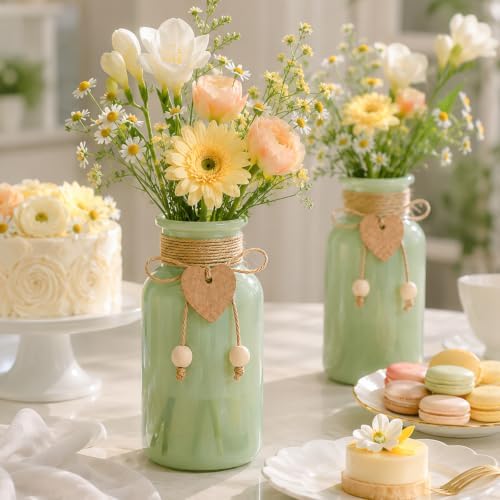 TBWIND Mason Jar Vases for Centerpieces, 12PCS Mint Green Glass Flower Vase - Image 3