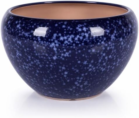XMGZQ Nebula Blue Starry Sky Ceramic Flower Pot,Wide Opening Thick Rim Planter with Drainage Hole,Modern Bowl Vase for Pothos Snake Plant Succulents,Indoor Home Decor Housewarming Gift (Blue, Medium) by XMGZQ
