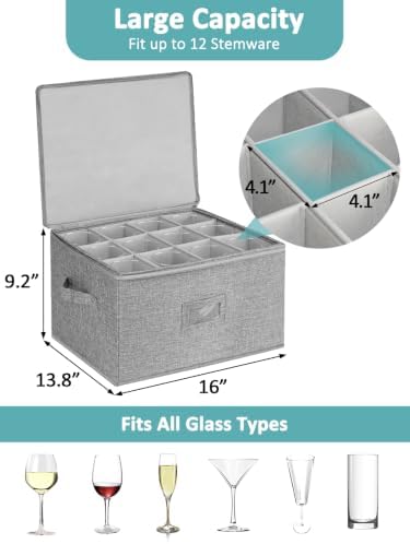 Cirhy Hard Shell Wine Glass Storage Box, Holds 24 Glasses, 2-Pack, Grey - Image 2