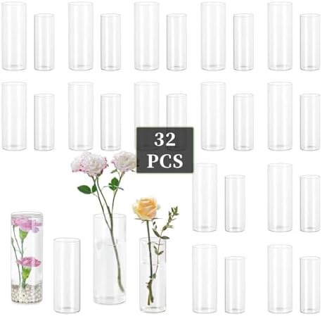 Glasseam Glass Cylinder Vase in Bulk: 32Pcs Small Bud Vase for Centerpieces by Glasseam