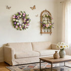 Spring/Summer Wreaths for Front Door,Purple Tulip Wreath for Decoration, 22 Inch Door Wreaths Indoor Outdoor for Party Holiday Farmhouse Wedding Home Wall Window Decor - Image 6