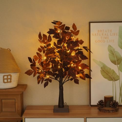 2FT Lighted Birch Tree with Green Leaves, LED Tabletop Christmas Tree, USB/Battery Powered Light Up Tree with Auto Timer for Indoor Holiday Desk Home Decor - Image 6