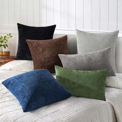 decorUhome Soft Chenille Dark Grey Throw Pillow Covers 26X26 Set of 2 - Image 3