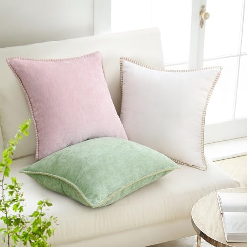 decorUhome Soft Chenille Throw Pillow Covers 24x24 Set of 2 Blush Pink - Image 2