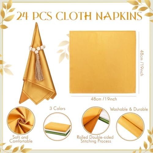 LemonRoad 36 Pcs Napkin Rings Set 12 Wood Bead Napkin Rings, 24 Cloth Napkins Boho Farmhouse Table Decorations Dinnerware Sets, Banquet, Wedding, Holiday Dinner Party - Image 3