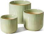 LE TAUCI Ceramic Pots for Plants, 8.3/7/6 Inch Indoor Planters with Drainage Holes & Mesh, Modern Glossy Glaze Cylinder Fluted Plant Pot for Snake Plant, Set of 3, Sage Green by LETAUCI