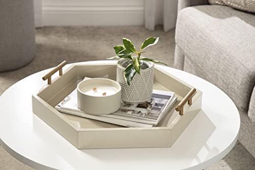 Kate and Laurel Lipton Modern Hexagon Tray; 18 x 18; Sand; Midcentury Decorative Serving Tray for Storage and Display - Image 2